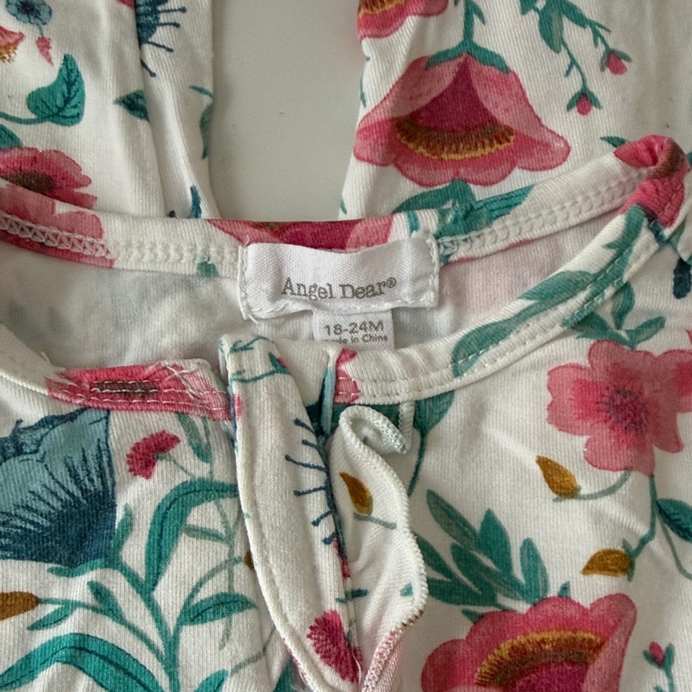 Angel Dear Floral Footless Pajamas in White, Pink, Teal - Picture 3 of 3